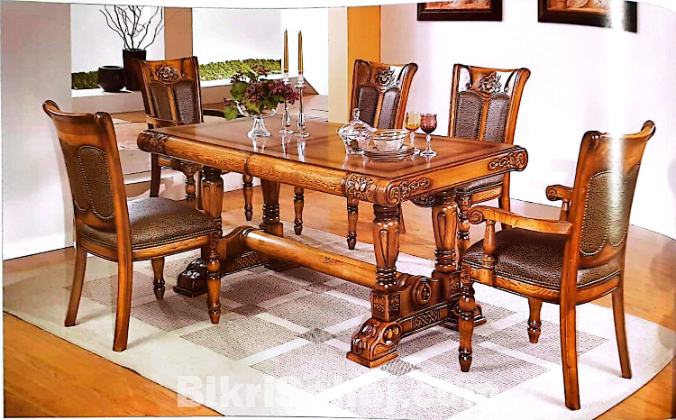 Teakwood Dining Table with Lacquer Finish & 6 Chairs